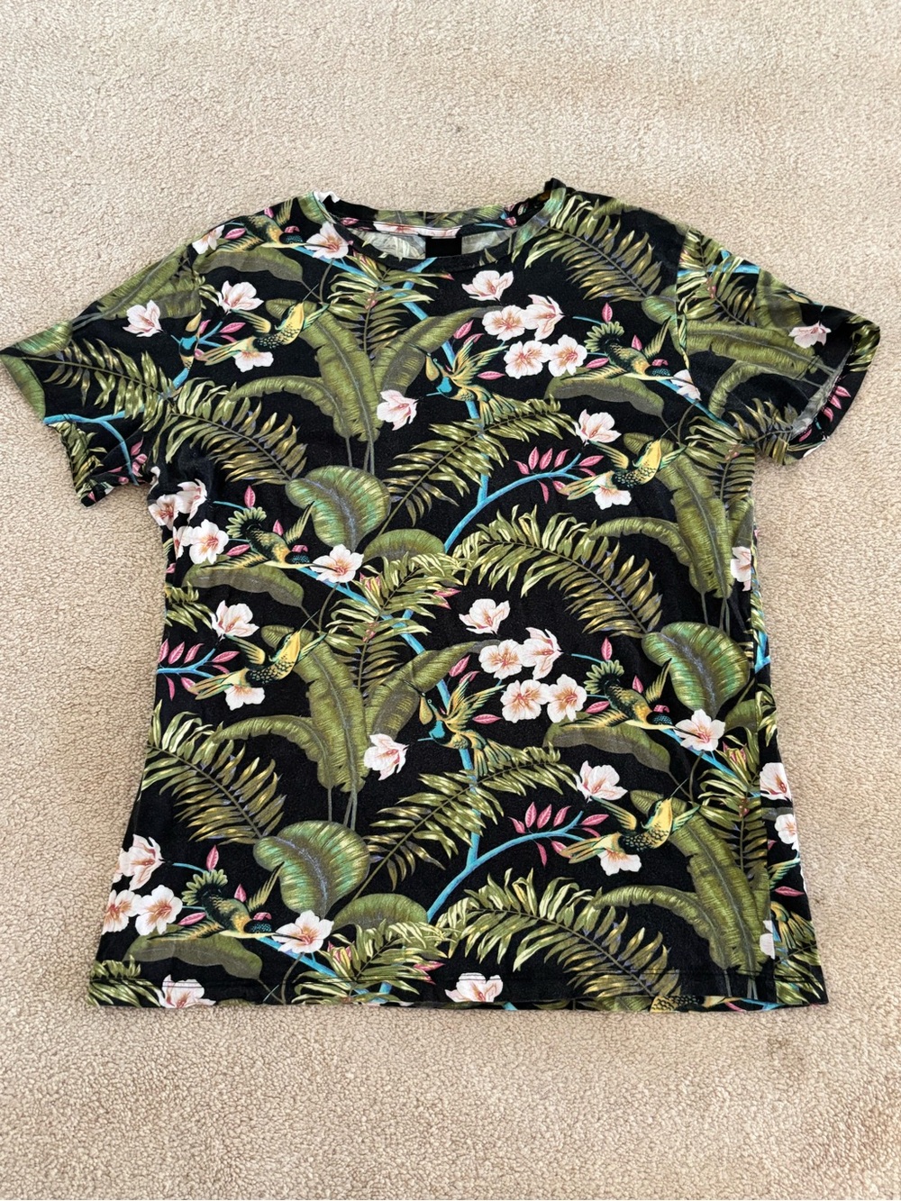 H&M Floral Print Short Sleeve Top - Black/Green